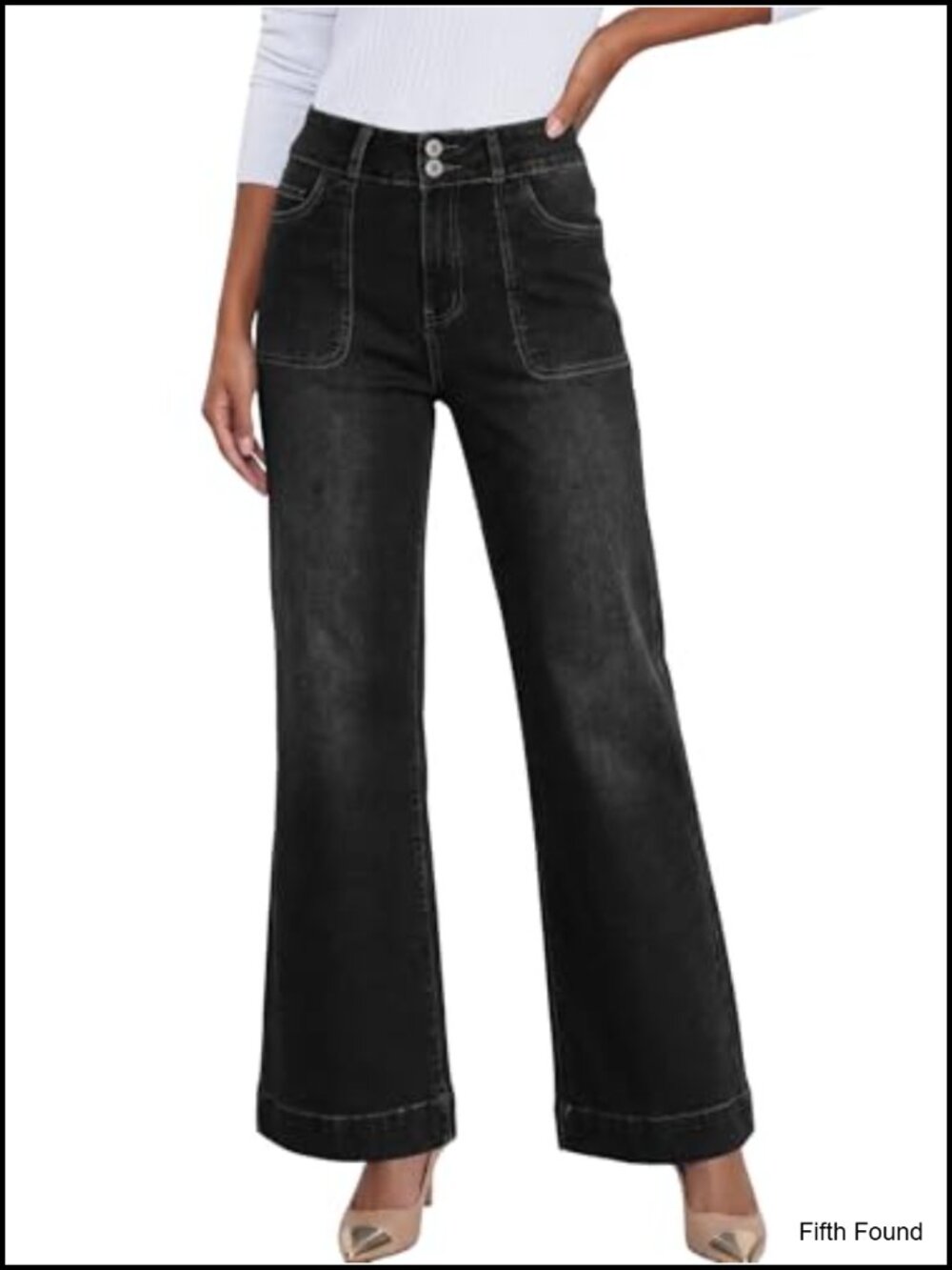 Wide Leg High Waisted Stretchy Straight Leg Jeans Denim Pants with Pockets